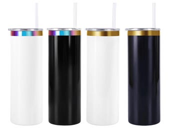 MakerFlo 20 oz Electroplated Skinny Tumbler, Leak-Proof MakerTwist Lid & Straw, Laser Engraving Blank, Case of 25