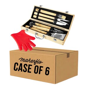 Bulk BBQ Grill Set, Wholesale Barbeque Grilling Tool Set, BBQ Accessories, Wooden BBQ Tool Case, 11 Piece bbq Grill Gift Set, Blank Tool Box Case of 6