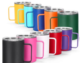 Makerflo 12 oz Powder Coated Camper Mug with Leak-Proof Lid, Laser Engraving & UV DTF Blank, Case of 25