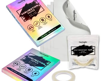 MakerFlo Sublimation Printing Pack – 200 Sheets Sublimation Paper (8.5 x 11 & 8.5 x 14) with Heat-Resistant Tape for Tumblers, and Mugs