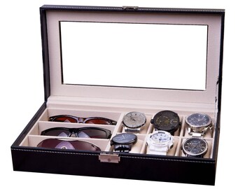 Watch & Sunglass Box, Combo Display Case, Watch Case, Sunglasses Case Storage, Display Rack, Watch Organizer, Jewelry Box, Unqiue Gift