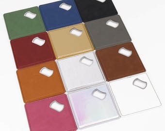 MakerFlo Laserette Bottle Opener Coaster Pack of 12, Engravable Vegan Leather Coaster, Magnet & Bottle Opener