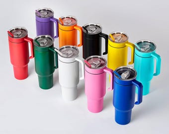 40oz Tumbler with Handle, Laser Engraving Blank, UV DTF Ready Stainless Steel Drinkware, Custom Tumbler, Pack of 25