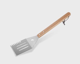 Makerflo BBQ Grill Spatula Handmade Steel Spatula with Wooden Handle Bottle Opener for Camping Outdoor Cooking Barbecue