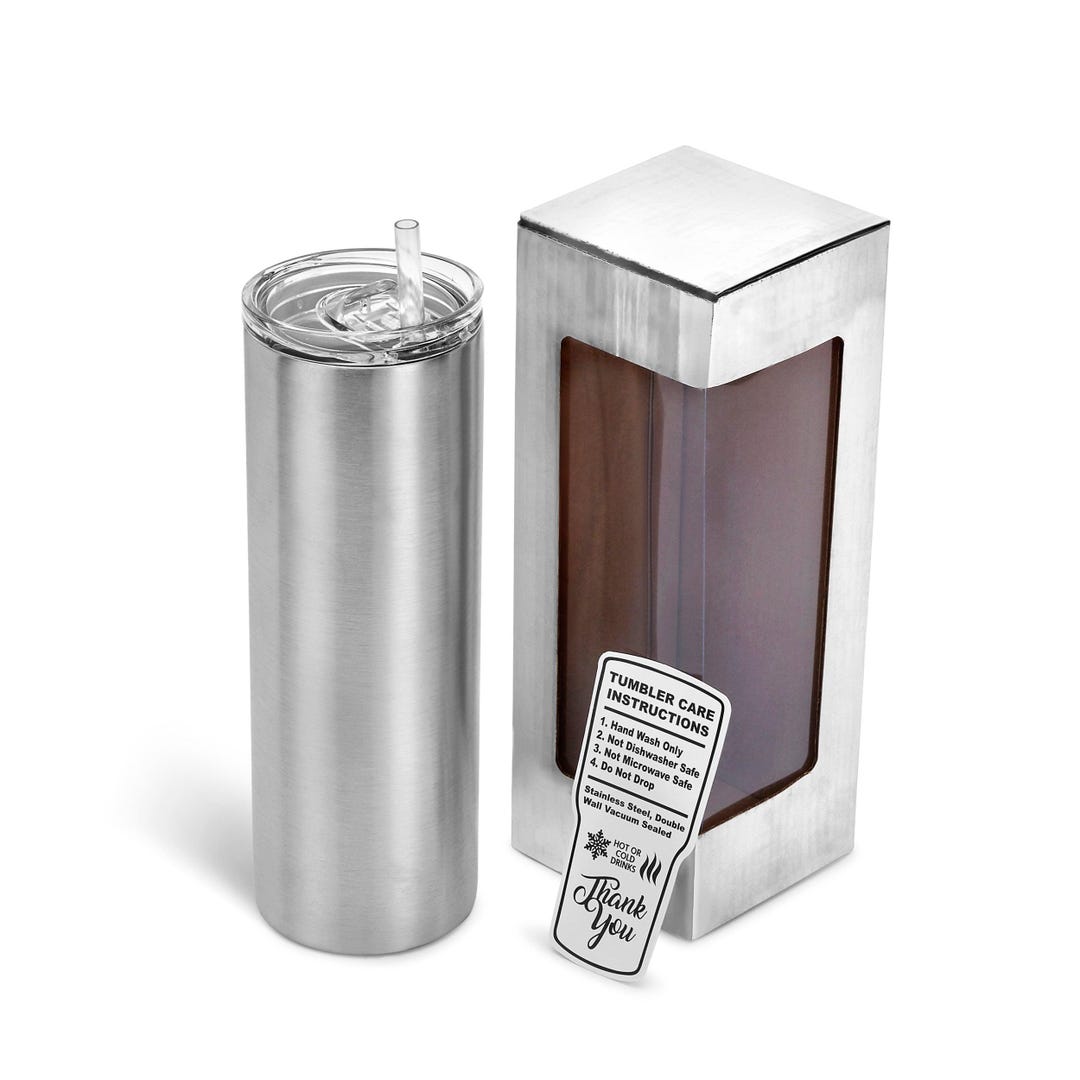 Stainless Steel 20 Oz Skinny Tumbler With Lid & Straw, Craft-ready for ...