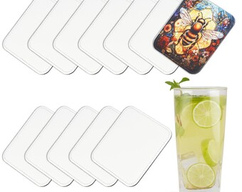 Sublimation Square Coaster of PU Leather Non Slip Blank Cup Mat Heat Transfer Cup Pad for Tabletop Protection DIY Crafts - Sublimation