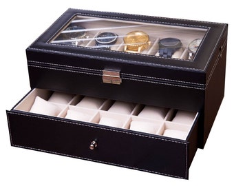 20 Slot Watch Case, Watch Box for Men, Watch Display Collector Piece, Jewelry Organizer, Watch Boxes, XL Slots, Best Man Gift for Christmas