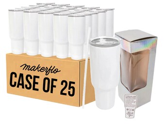 MakerFlo 40oz White Sublimation Blank Tumbler with Lid & Straw | Craft Ready for DIY Gifts And Personalization | Case of 25