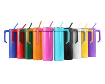 Powder Coated 20 oz Skinny Tumbler - Pack of 25, with Lid and Straw, Craft-Ready for DIY Gifts & Personalization - Laser Engraving