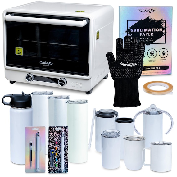 Sublimation Oven Complete Set - Heat Resistant Tape, Sublimation Blanks, Paper, Heat Gloves and Sublimation Paper for Easy Personalization