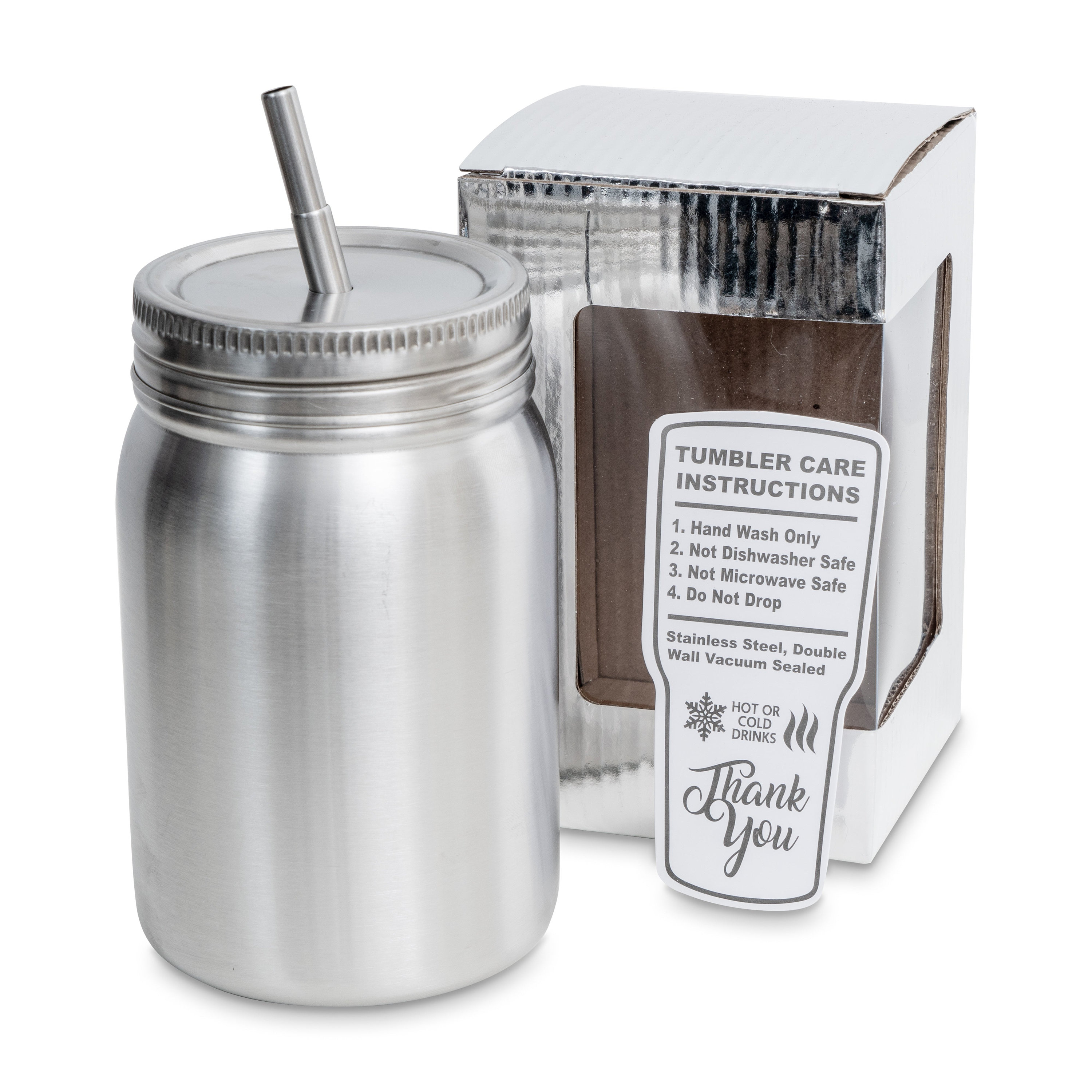 Stainless Steel Mason Jar Tumbler Vacuum Insulated Double Wall