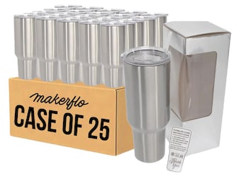 Vaso curvo de acero inoxidable MakerFlo de 1,2 litros con tapa y pajita / Vaso liso para grabado láser, UV DTF, epoxi y vinilo / Caja de 25 unidades