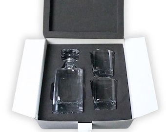 MakerFlo Whiskey Decanter Set with 2 Rock Glasses, 750mL Glass Decanter, Laser Engraving Blank, Gift Box Included, Case of 12
