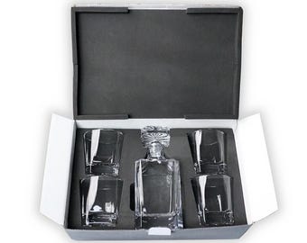 MakerFlo Whiskey Decanter Set with 4 Rock Glasses, 750mL Glass Decanter, Laser Engraving Blank, Gift Box Included, Case of 12