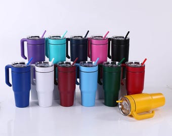 30oz Tumbler with Handle, Laser Engraving Blank, Stainless Steel Custom Drinkware, UV DTF Ready, Pack of 25