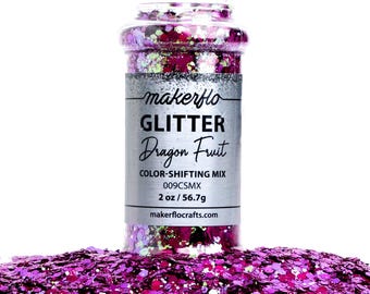 Color Shifting Chunky Fine Glitter - Dragon Fruit 2 oz Bottle, High Quality and Solvent Resistant Glitter