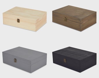 XL Pine Wood Memory Box with Black Felt Lining and Clasp for Laser Engraving Epoxy UV DTF and Vinyl Crafts