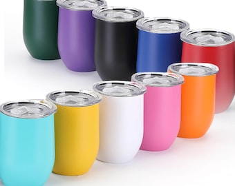 MakerFlo 12 oz Powder Coated Wine Tumbler, Leak-Proof Lid, Blank for Laser Engraving & UV DTF, Customizable, Case of 25