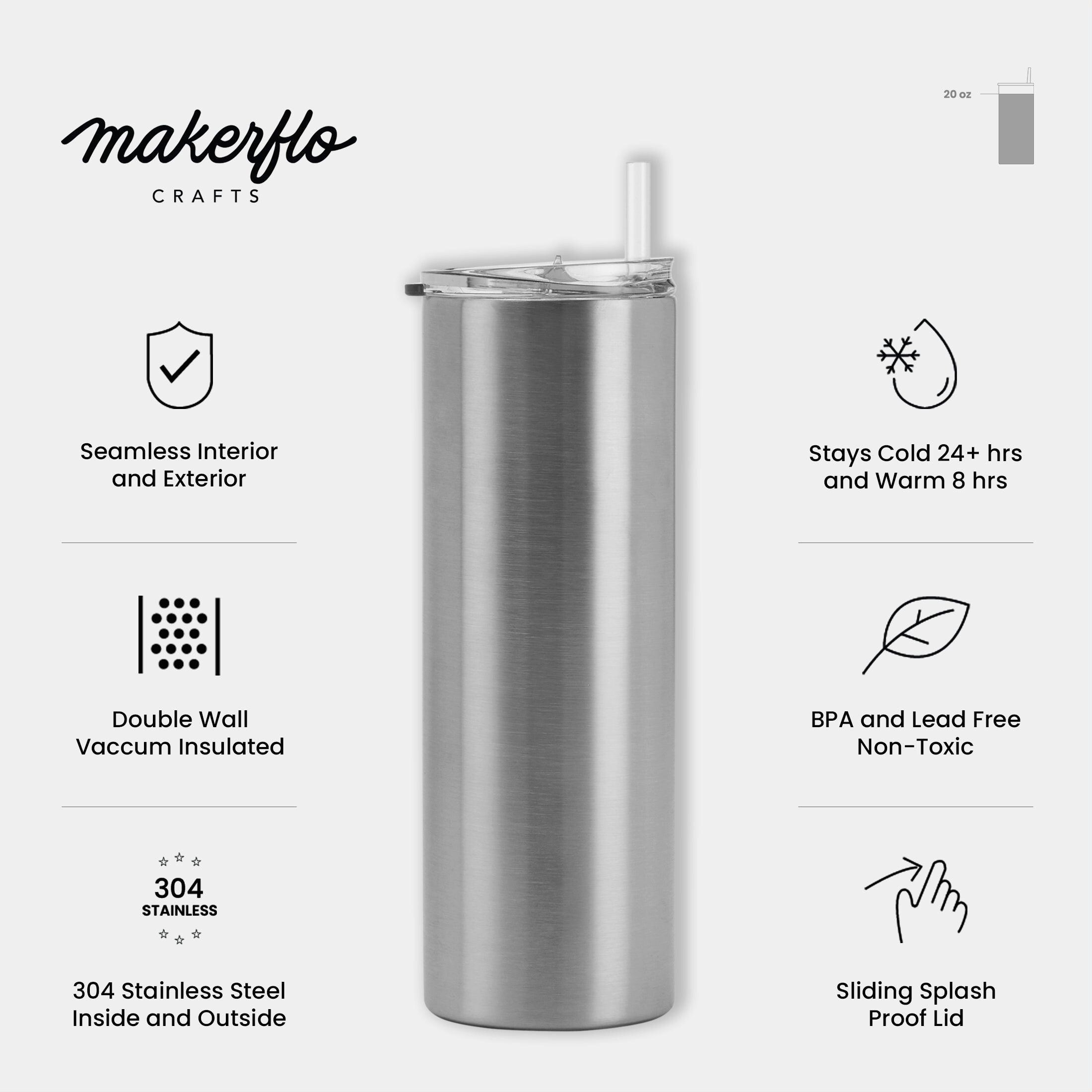 Stainless Steel 20 Oz Skinny Tumbler With Lid & Straw, Craft-ready for ...