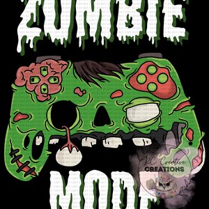 May include: Green and black zombie-themed video game controller with the text "Zombie Mode" in white dripping letters. The text "PRC Creative Creations" is in white with a pink and white owl graphic.