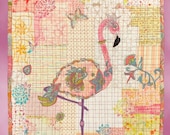 Quilted Wall Art, Pink Flamingo Butterfly