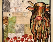 Collage Quilt, Cow with Flowers