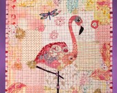 Collage Quilt, Pink Flamingo Dragonfly