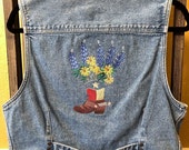 Denim Vest, Texas Boot / Bluebonnets