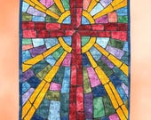 Quilted Wall Art, Stained Glass Evening Rays Cross