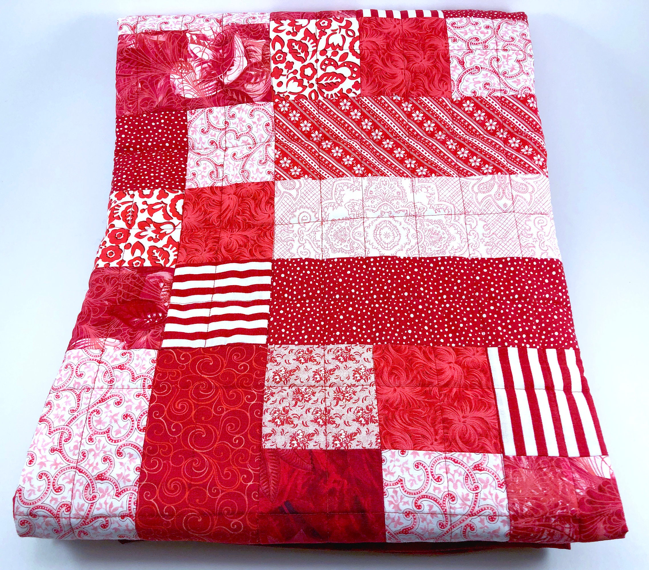 Lap Quilt, Red Country Patchwork Etsy UK