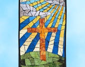 Quilted Wall Art, Stained Glass Sun Rays Cross