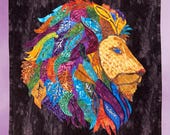 Quilted Wall Art, Majestic Lion (Floral)