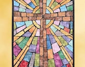 Quilted Wall Art, Stained Glass Morning Rays Cross