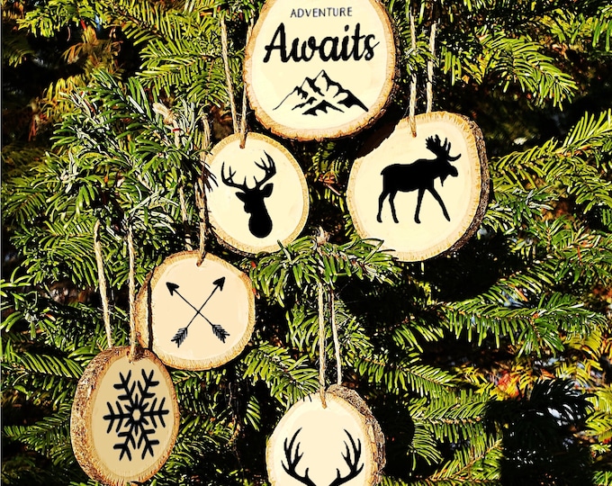 Featured listing image: Adventure Awaits Wood Slice Ornaments