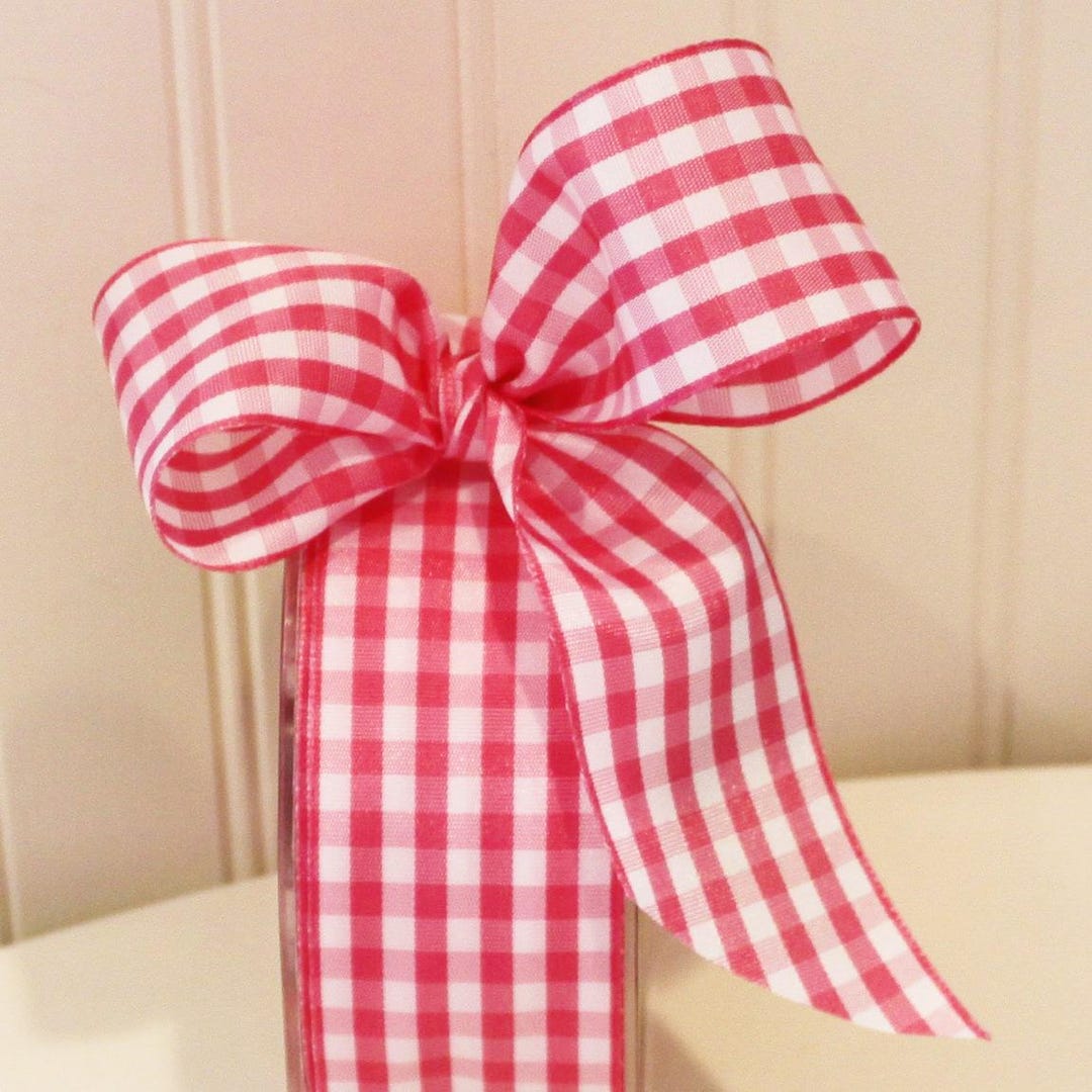 Pink Checklist Ribbon Pink Gingham Check Ribbon-1.5