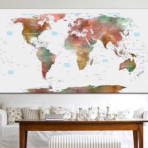 Aquarelle vintage Carte du monde Art Mur Carte Éducative Du Monde Multi Panel Print Wall Hanging Decor Carte du voyageur pour Salon Décor