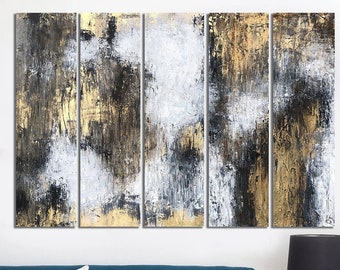 Large Original Abstract Grey And Gold Print On Canvas Textured Print Ukraine Artist Multi Panel Print Wall Hanging Decor for Living Room