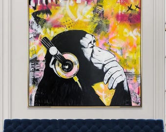 Großer bunter Affe Pop Art Malerei Graffiti Urban Street Art Leinwand Wanddekoration 46 "x 46"