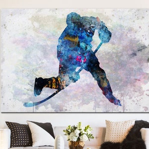 Abstrakter Leinwanddruck eines Hockeyspielers: Moderne Sportwandkunst