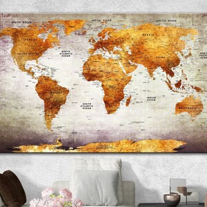 1 er anniversaire cadeau vintage Carte du monde Gris Carte du monde Grand Orange Imprimer parents cadeau de mariage Set Photo Impression Carte cadeau d’anniversaire du fils