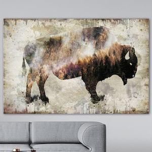 Bison Artwork Buffalo Canvas Art Print Rustic Home Decor Wild Animal Picture On Canvas Bison Wall Art Home Decor Printed Wall Hangings image 1