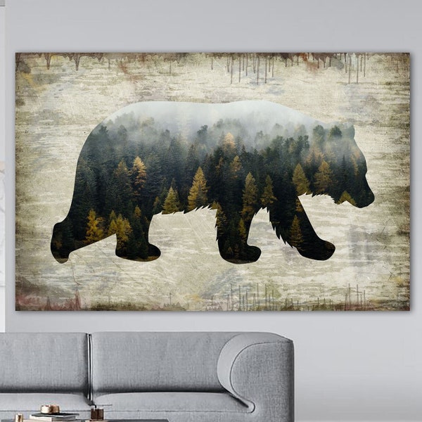 Bear Artwork Wood Canvas Art Print Rustic Home Decor Wild Animal Picture On Canvas Bear Wall Art Home Decor Printed Wall Hangings