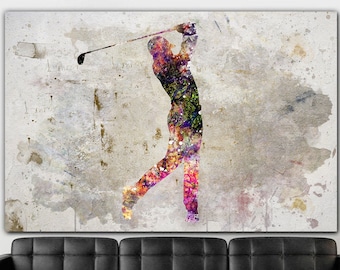 Golf Wandkunst Abstrakt Golfspieler Leinwanddruck Sport Erfolg Poster GolfSpieler Geschenk Golf Malerei Moderne Sport Dekor Multi Panel Druck