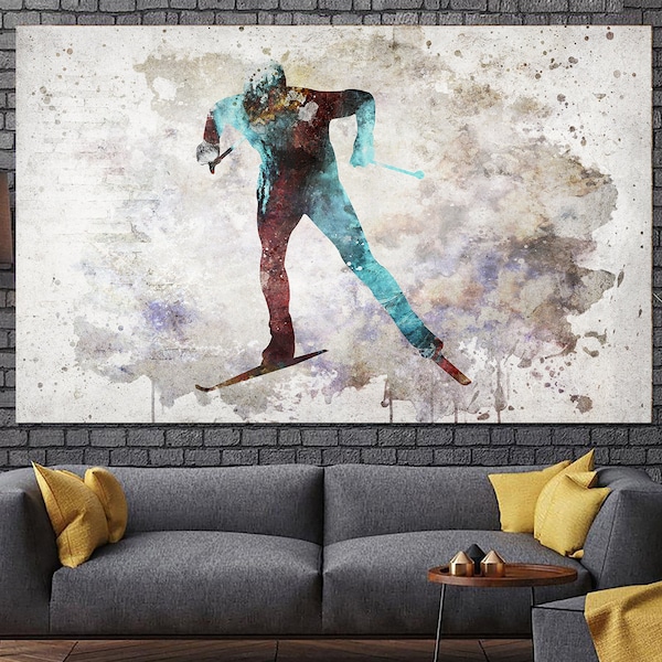 Toile d'art mural de skieur alpin, plusieurs panneaux imprimés colorés, décor de salle de Sport, œuvre de ski, décoration murale suspendue pour la maison