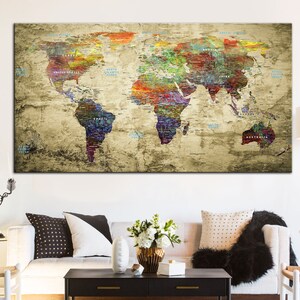 Vintage bunte Weltkarte Druck abstrakte rustikale Karte Kunst für zeitgenössische Wand-Dekor