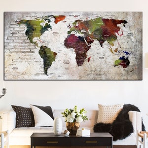 Reizen Push Pin Wereldkaarten Kleurrijke kaart van de wereld Moderne Multi Panrl Pring Originele muur hangende decor voor woonkamer muur decor