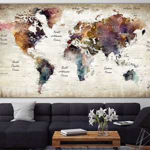 Large World Map Poster Antique Push Pin World Map Backdrop Old World Map Pin Maps World Original Print On Canvas Modern Wall Art Home Decor image 1