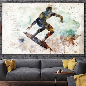 Stampa su tela di surfista astratto: arte murale sportiva moderna