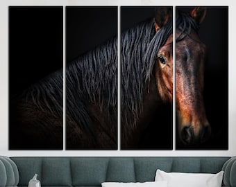 Large Horse Photo Print Black Background Wall Art Multi Panel Wild Horse Print on Canvas for living Room Decor