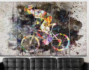 Colorful Cyclist Canvas Art: Modern Bicycle Wall Decor